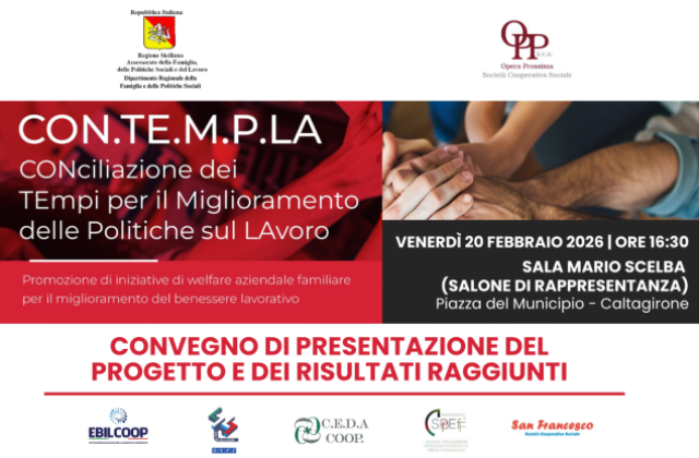Caltagirone. Progetto CON.TE.M.P.LA : venerdì 20 i risultati di welfare aziendale e conciliazione vita-lavoro al centro delle politiche sociali